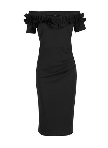 Dorothy Perkins *feverfish Black Bardot Frill Pencil Dress