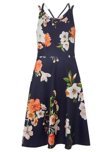 Dorothy Perkins *tall Navy Floral Fit And Flare Scuba Dress