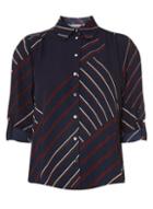 Dorothy Perkins Petite Multi Coloured Striped Roll Sleeve Shirt