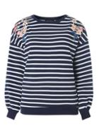 Dorothy Perkins Navy And Ivory Striped Embroidered Sweat Top