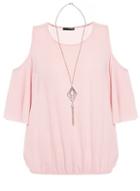 Dorothy Perkins *quiz Pink Cold Shoulder Top With Necklace