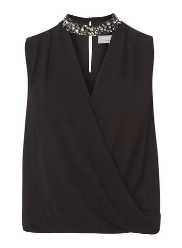 Dorothy Perkins Petite Black Embellished Choker Top