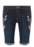 Dorothy Perkins Indigo Floral Embroidered Knee Denim Shorts