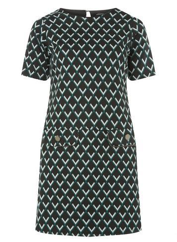 Dorothy Perkins Green Geometric Print Scoop Neck Shift Dress