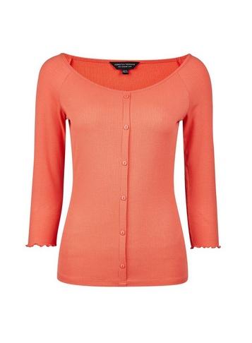 Dorothy Perkins Coral Button Through Rib Top