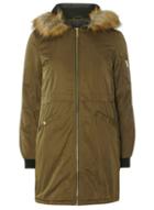 Dorothy Perkins Khaki Luxe Faux Fur Hood Coat