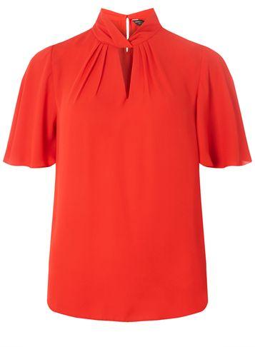 Dorothy Perkins Red Twist Neck Flutter Top