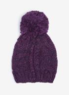 Dorothy Perkins Purple Cable Knit Pompom Beanie Hat