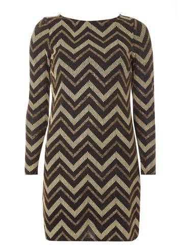 Dorothy Perkins Gold And Black Chevron Stripe Shift Dress