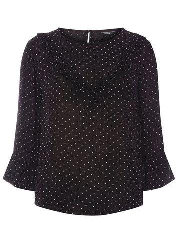 Dorothy Perkins Black Polka Dot V-ruffle Front Top