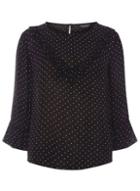Dorothy Perkins Black Polka Dot V-ruffle Front Top