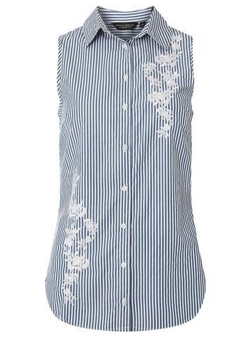 Dorothy Perkins Navy Blue Embroidered Sleeveless Shirt