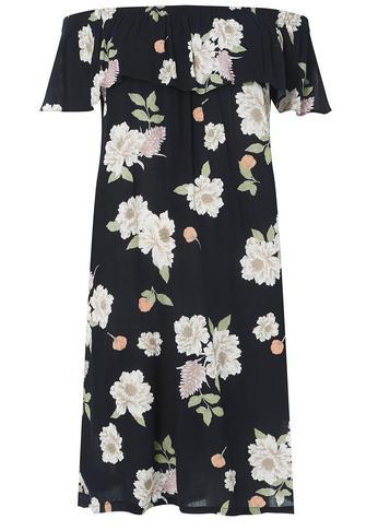 Dorothy Perkins *dp Curve Navy Floral Print Bardot Skater Dress