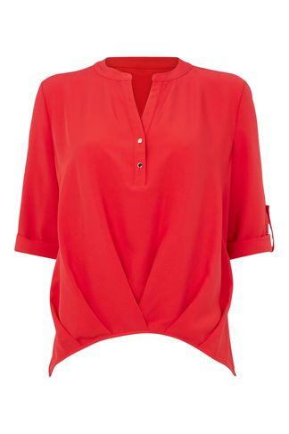 Dorothy Perkins *roman Originals Red Roll Sleeve Top