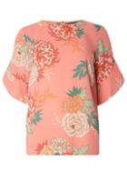 Dorothy Perkins *tall Coral Floral Ruffle Blouse