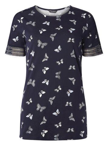 Dorothy Perkins *tall Navy Butterfly Print Lace T-shirt
