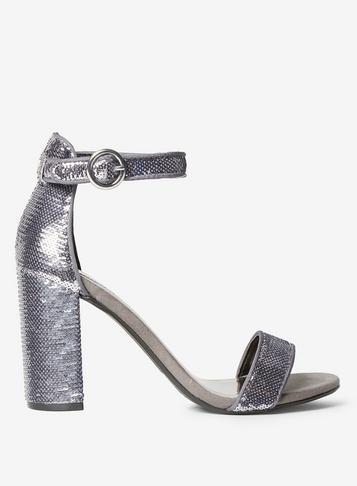 Dorothy Perkins Pewter 'shimmy' Block Heel Sandals