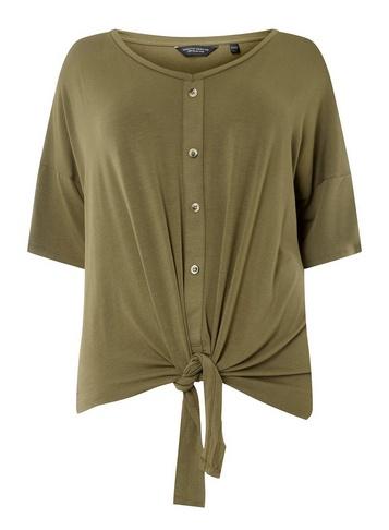 Dorothy Perkins *dp Curve Khaki Button Down Knot Detail T-shirt