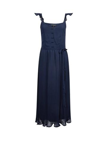 Dorothy Perkins Navy Pleated Button Front Midi Dress
