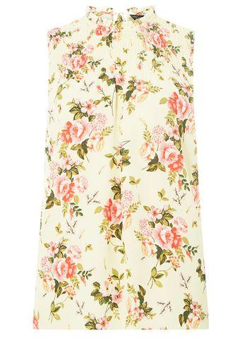Dorothy Perkins Lemon Floral Frill Neck Top