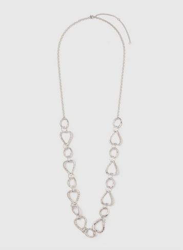 Dorothy Perkins Silver Look Hammered Heart Long Necklace