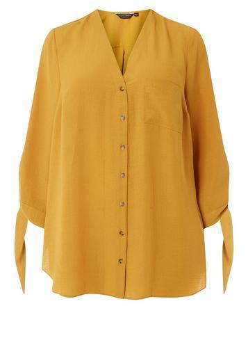 Dorothy Perkins *dp Curve Ochre Horn Button Tie Sleeve Shirt