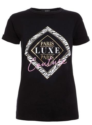 *quiz Black Paris Luxe Slogan T-shirt