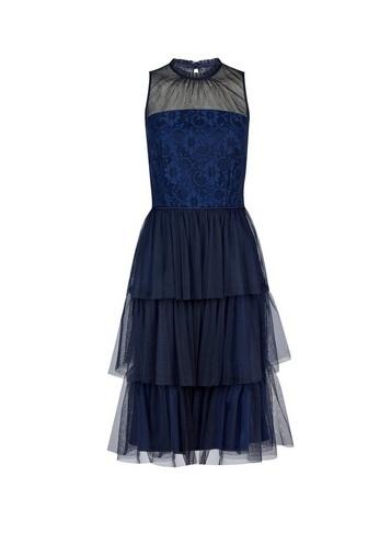 *luxe Navy Tiered Tulle Midi Dress