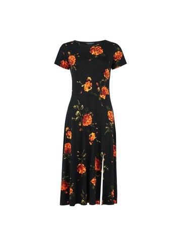 Dorothy Perkins Black Floral Print Split Midi Dress