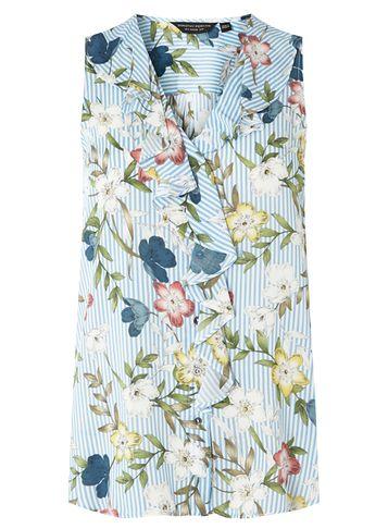 Dorothy Perkins Blue Striped And Floral Sleeveless Top