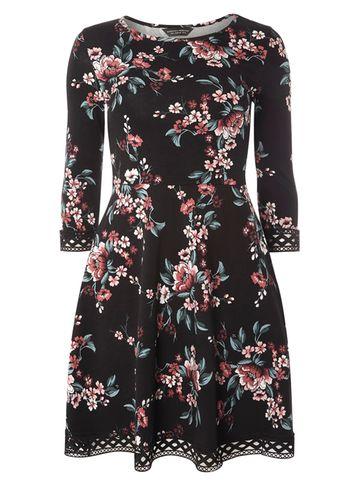 Dorothy Perkins Black Oriental Lace Trim Dress