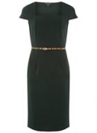 Dorothy Perkins Green Square Neck Belted Pencil Dress