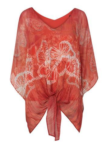 Dorothy Perkins *roman Originals Orange Butterfly Print Tie Front Top