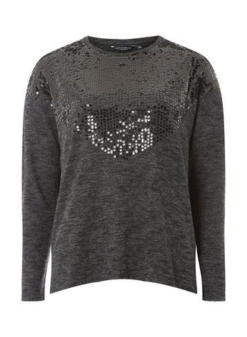 Dorothy Perkins Grey Sequin Embellished Yoke Batwing Top