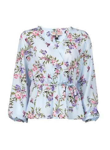 *billie & Blossom Petite Blue Floral Print Wrap Blouse