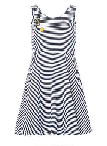 Dorothy Perkins Navy Striped Embroidered Skater Dress