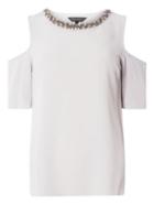 Dorothy Perkins Grey Embellished Neck Cold Shoulder Top