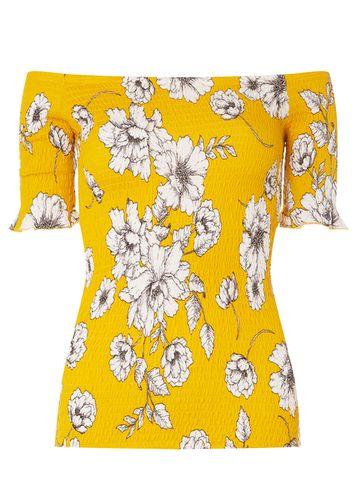 Dorothy Perkins Yellow Shirred Bardot Top