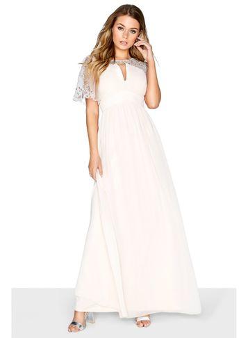Dorothy Perkins *little Mistress Nude Plunge Mesh Maxi Dress