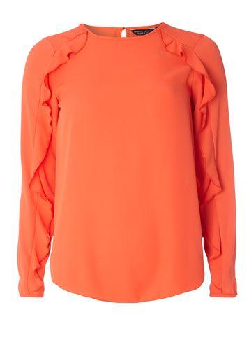 Dorothy Perkins Coral Ruffle Long Sleeve Top