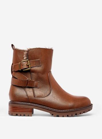 Dorothy Perkins Wide Fit Brown Biker Boots