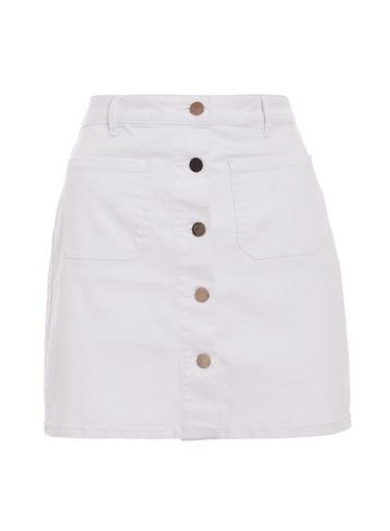 *quiz White Denim Button Front Skirt