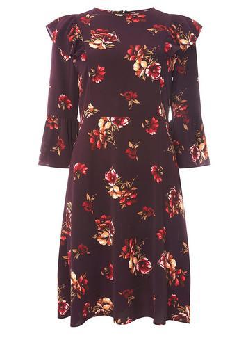 Dorothy Perkins *tall Purple Floral Print Ruffle Skater Dress