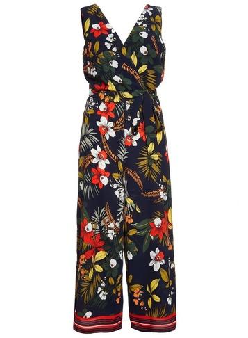 *quiz Navy Floral Print Culotte Jumpsuit
