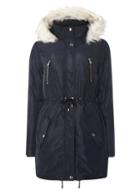 Dorothy Perkins Navy Parka With Faux Fur Lined Hood