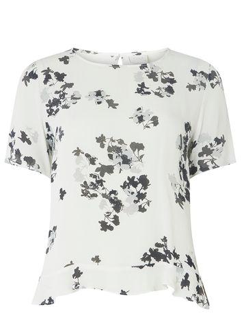 Dorothy Perkins *vila White Floral Print Peplum Hem Top