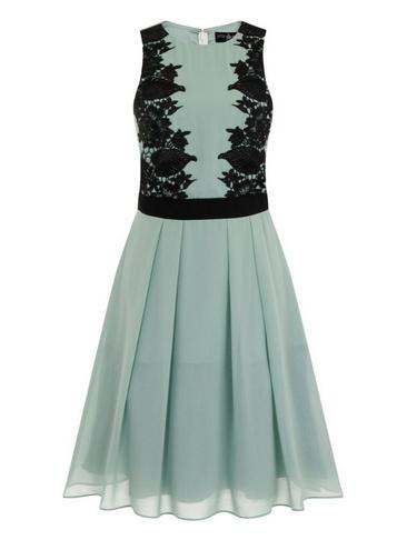 *little Mistress Sage And Black Lace Prom Dress