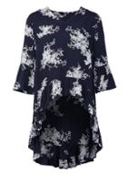 *izabel London Navy Floral Print Ruffle High Low Blouse