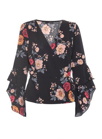 Dorothy Perkins *quiz Black Floral Print Wrap Top