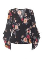 Dorothy Perkins *quiz Black Floral Print Wrap Top